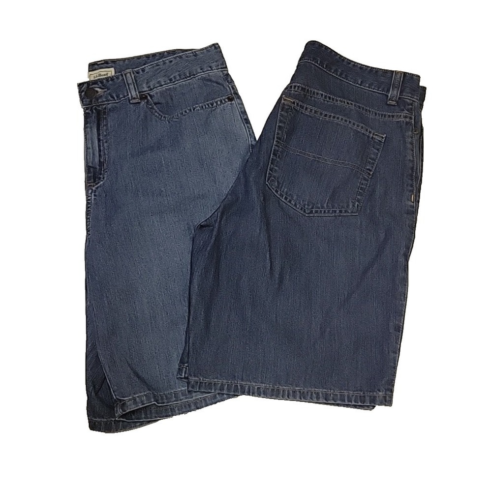 2-L.L. Bean Women's Size 6 Pima Cotton Blue Denim Jean Bermuda 9" Summer Shorts